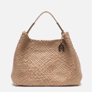 AIGNER HANDBAG. woven genuine leather, Hobo style, made in Italy.